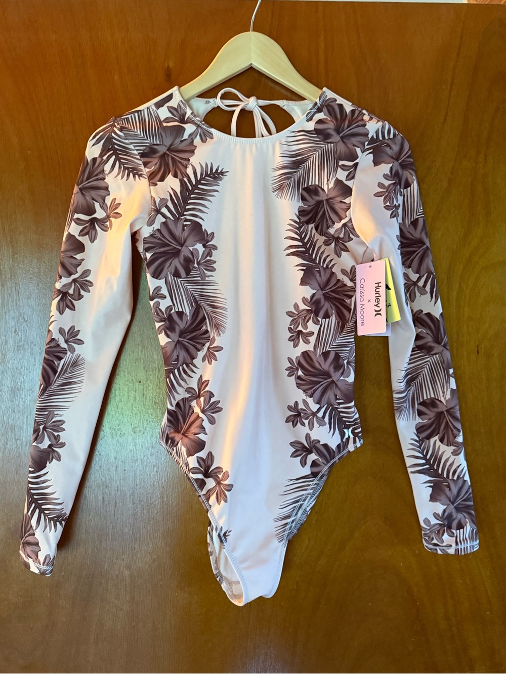 Hurley Girls' Long Sleeve Floral Surf suit/Rashguard - Pink & Brown